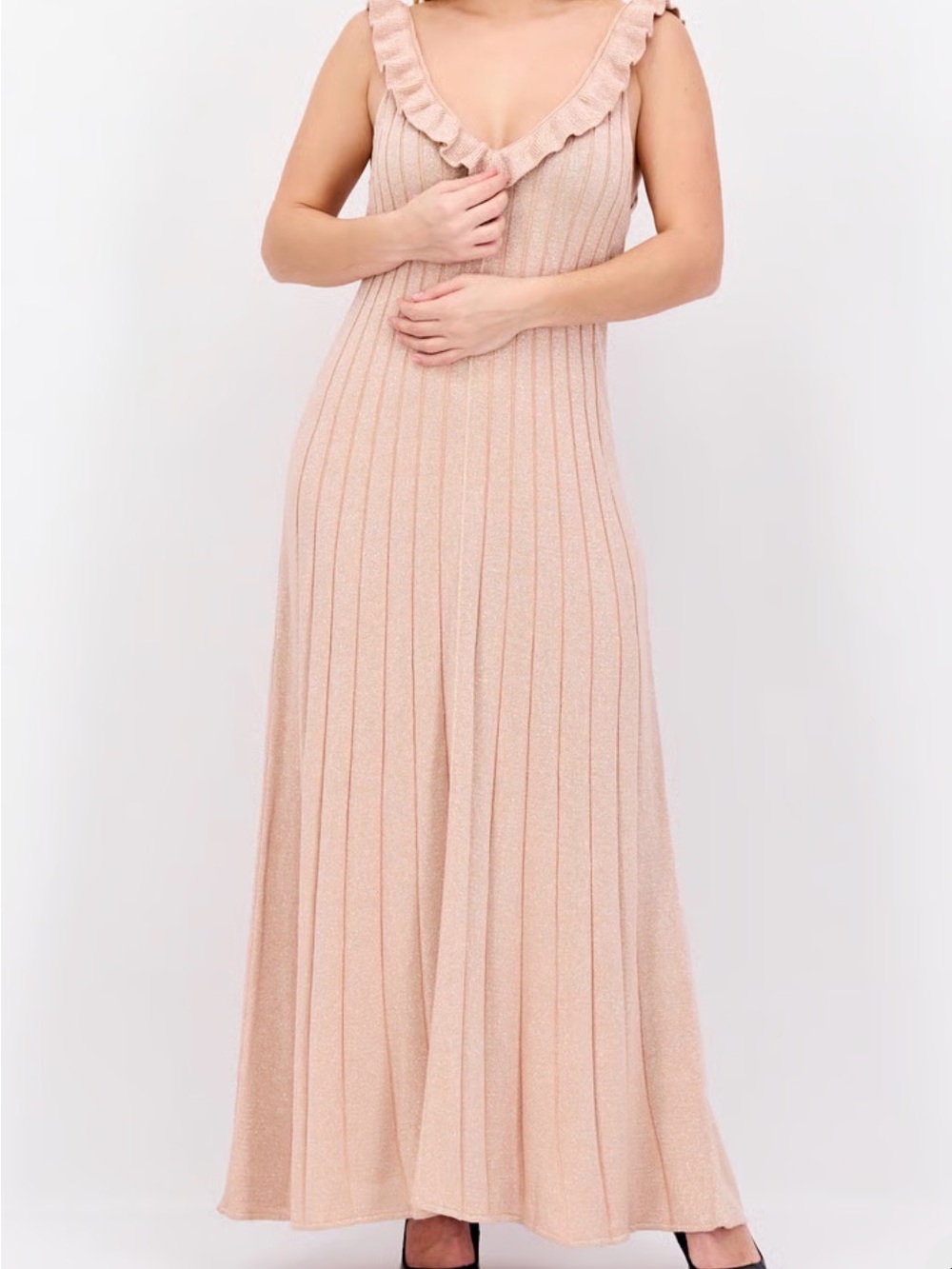 Reserved Textured Metallic Maxi Dress Size Large V-Neck Sleeveless 7519B NEW